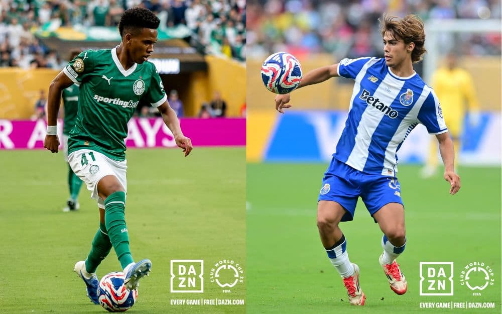 Richard Ríos, figura del Verdao, disputa el balón con Fábio Cardoso durante el empate sin goles entre Palmeiras y Porto.
