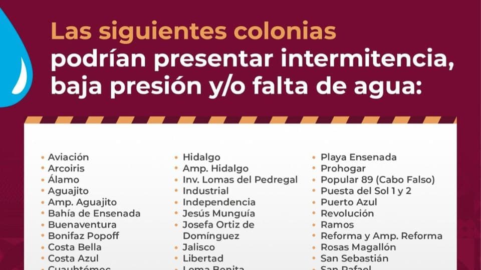 Se suspenderá el servicio de agua en Ensenada: aquí las colonias. I FOTO: WEB