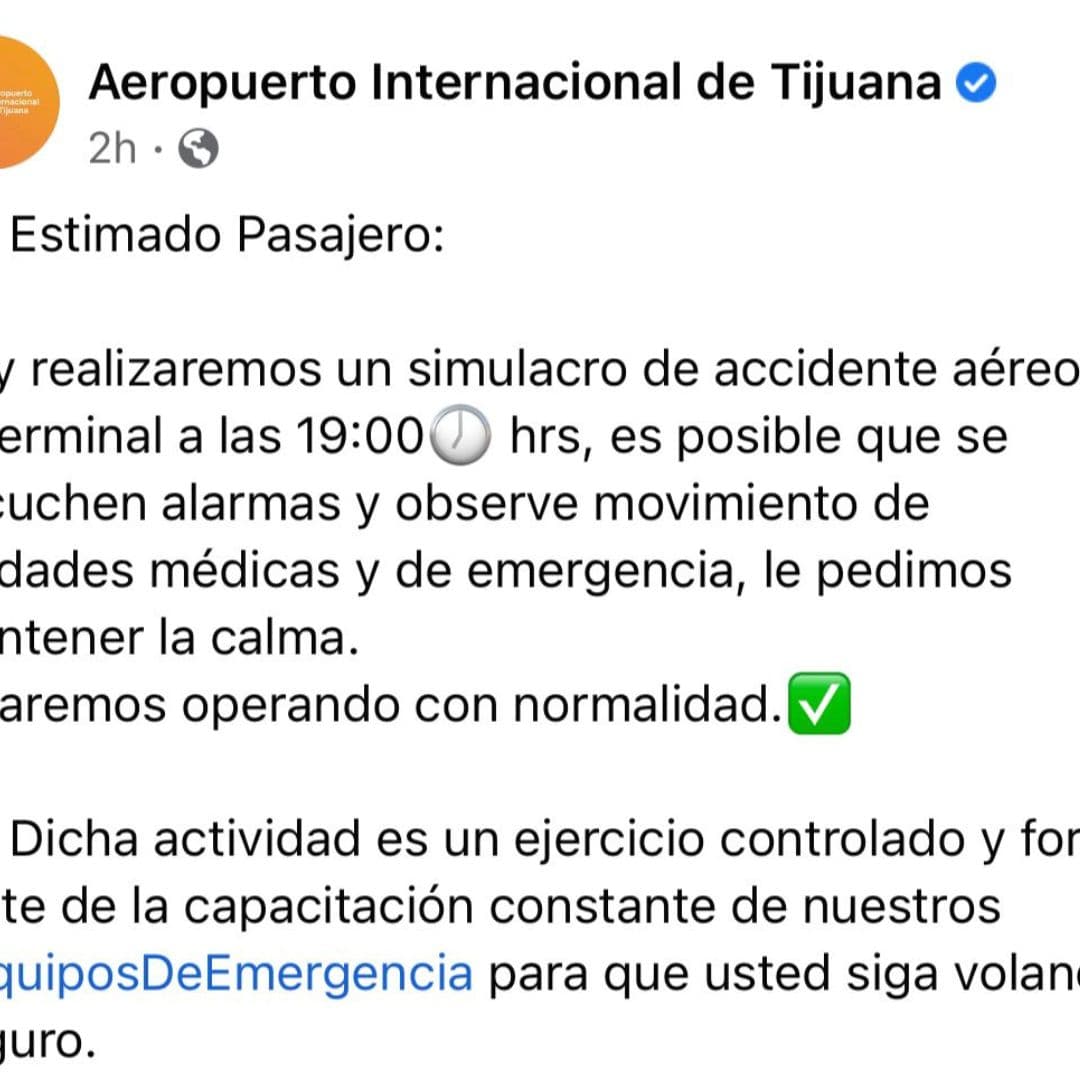 ¡Ojo! Aeropuerto de Tijuana hará simulacro de accidente. I FOTO: WEB
