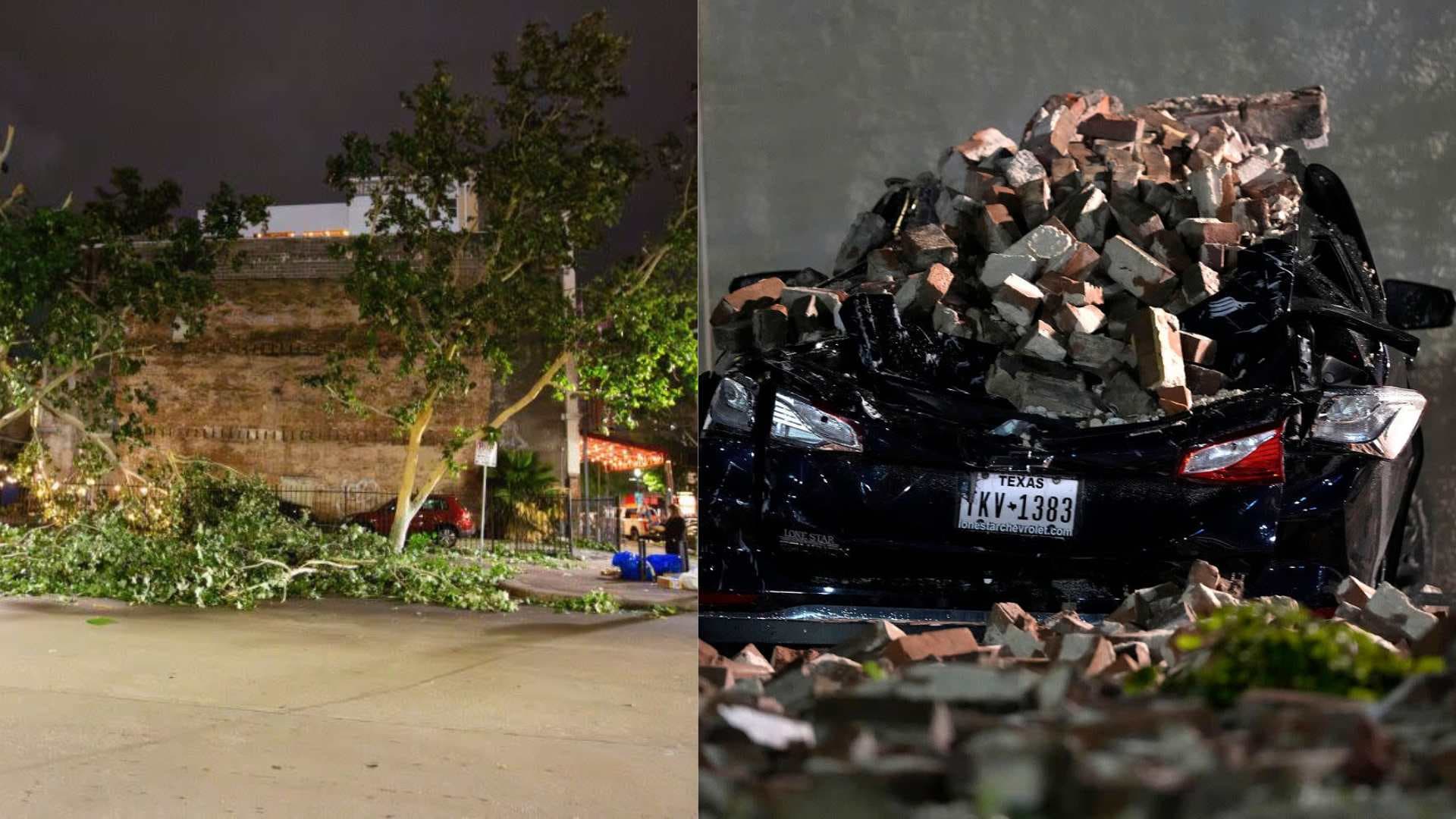 Photo: Fallen trees on the streets of Houston [Rex/Shutterstock] y Severe Weather In Houston Texas (David J. Phillip / AP)