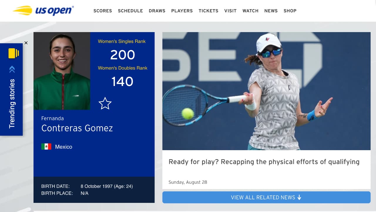 Imagen del portal oficial del U.S. Open. Una mexicana apareció de nuevo en este escenario 25 años después. (Foto: usopen.org)