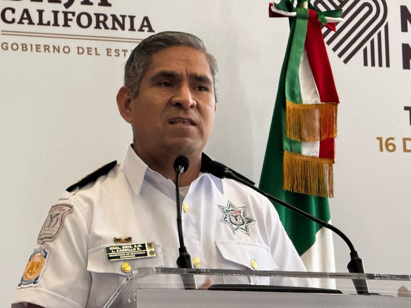 El secretario Laureano Carrillo durante su declaración sobre la operación fallida que derivó en la fuga de un presunto delincuente. Foto: Baja News