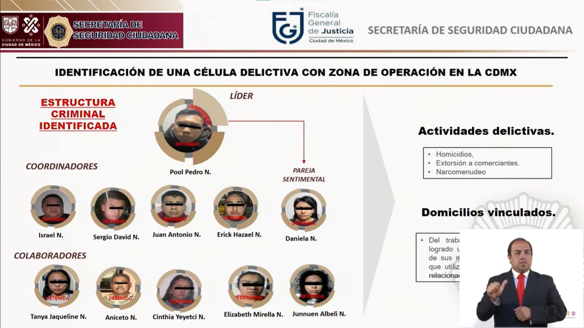 Claudia Sheinbaum, publicó que se realizaron 12 cateos simultáneos por elementos de la SSC, FGJ-CDMX con apoyo del Centro Nacional de Inteligencia (CNI), el saldo, 11 detenidos, esto como parte de la investigación del ataque contra el periodista Ciro Góme