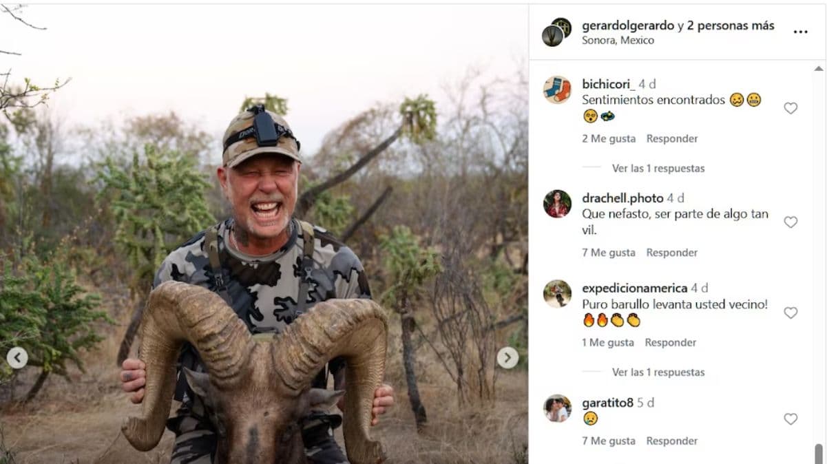 James Hetfield, vocalista de Metallica, durante su visita a Sonora, donde participó en una jornada de cacería cinegética que desató polémica entre seguidores y ambientalistas.