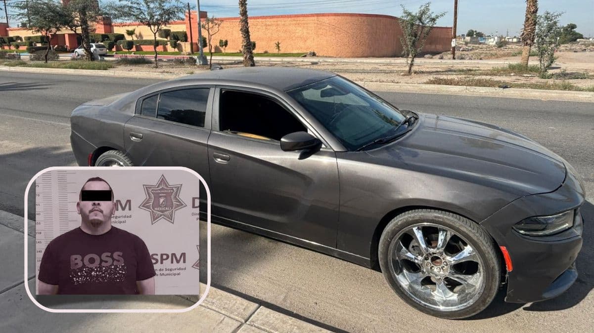 Agentes de la Policía Municipal aseguraron el vehículo con reporte de robo durante un operativo en el fraccionamiento Pápago, en Mexicali. IMÁGENES DSPM