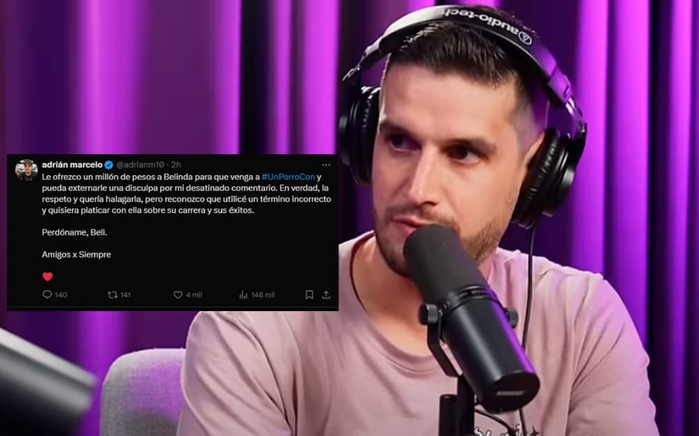 Adrián Marcelo ofreció un millón de pesos a Belinda para disculparse en su podcast, tras el comentario que generó críticas por misoginia.