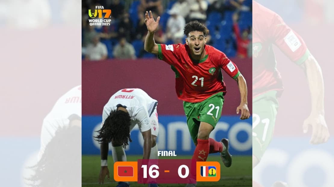 Marruecos rompió récords al golear 16-0 a Nueva Caledonia en el Mundial Sub-17 de la FIFA, la mayor diferencia de goles registrada en un partido oficial.