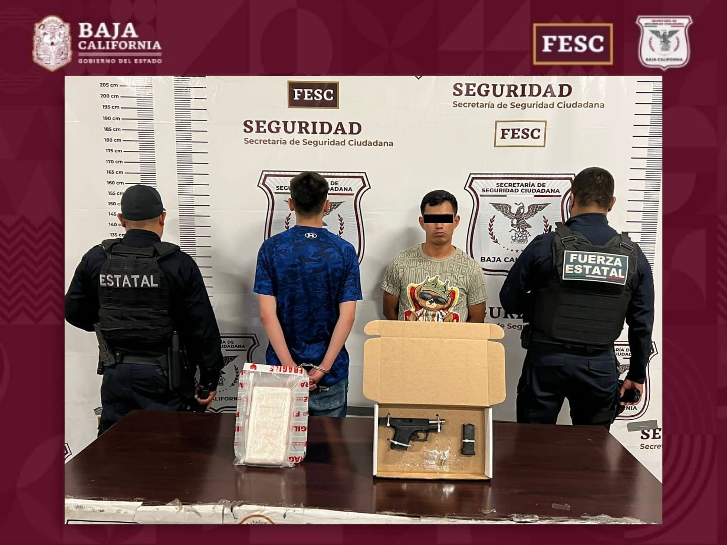 Detiene fuerza Estatal a adulto y a menor en posesión de un arma y 1 kg de cocaína