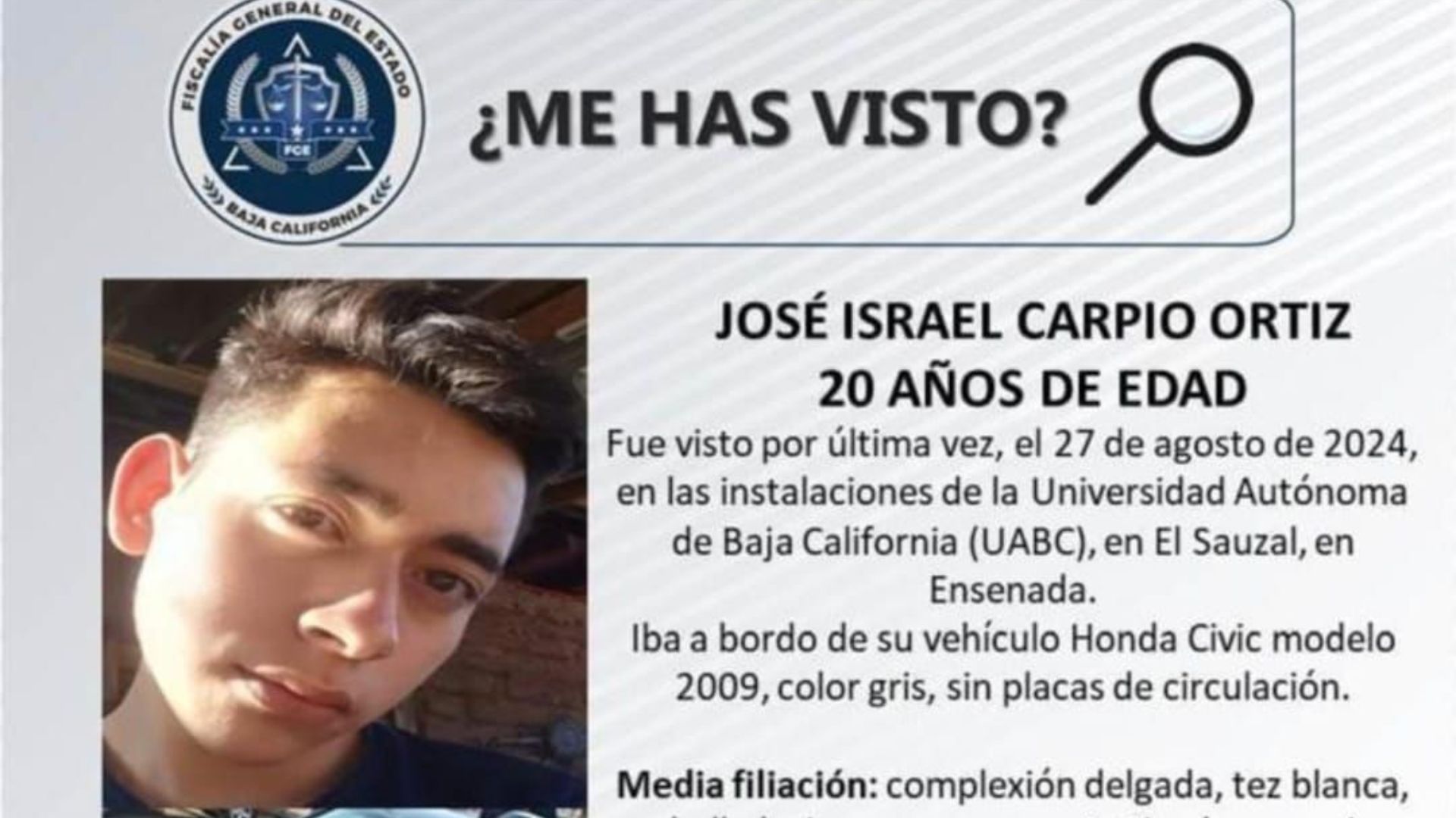 Buscan a estudiante de la UABC desaparecido en Ensenada