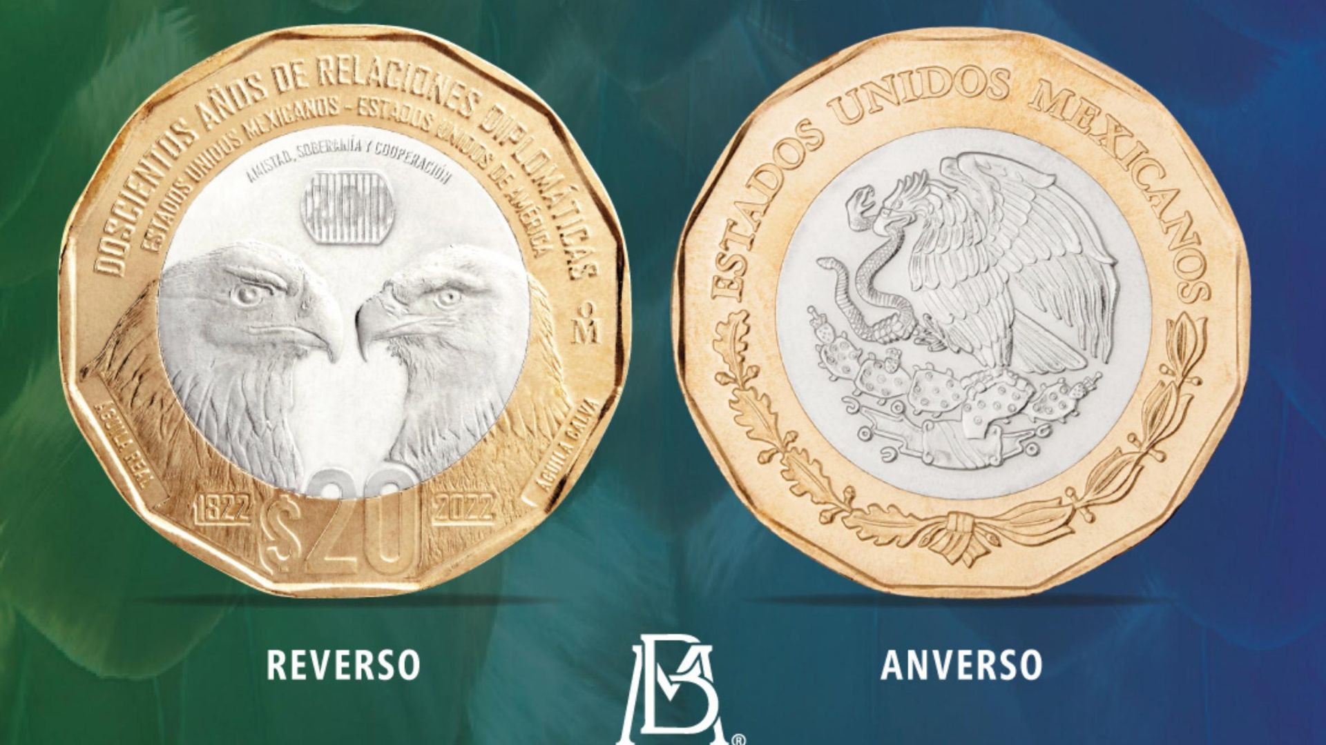 Nueva moneda de 20 pesos conmemora 200 Años de relaciones México-EE. UU