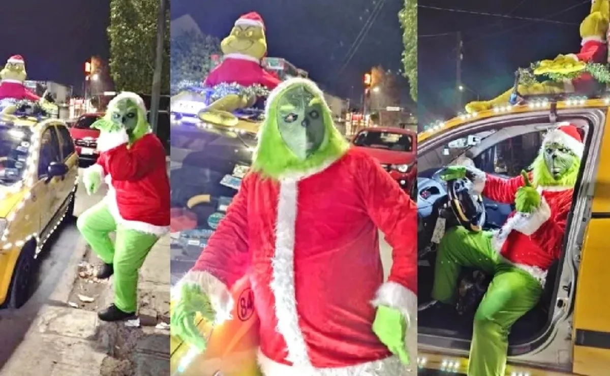 El Grinch de Torreón llega a robarse la navidad en su taxi