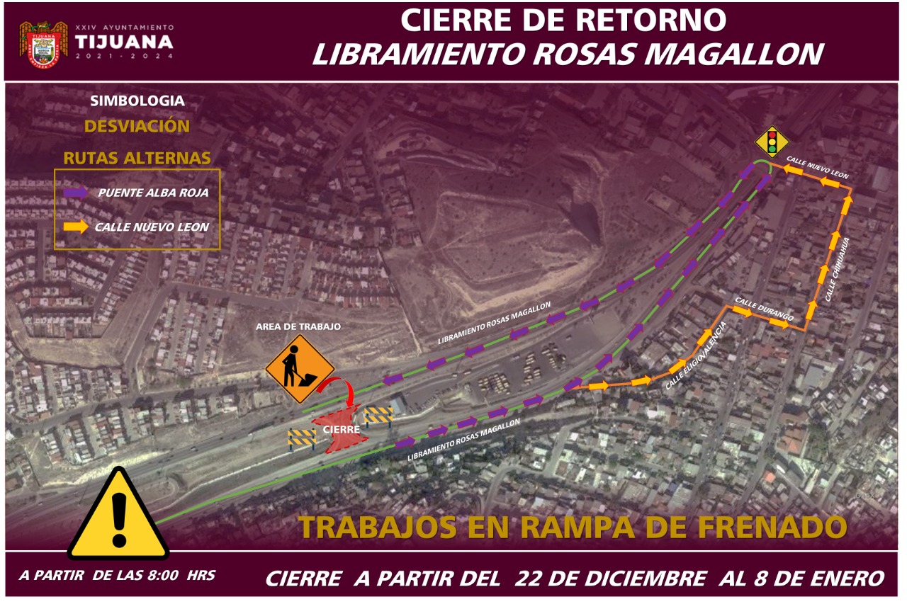 ¡Más tráfico! Cierran retorno en Libramiento Rosas Magallón