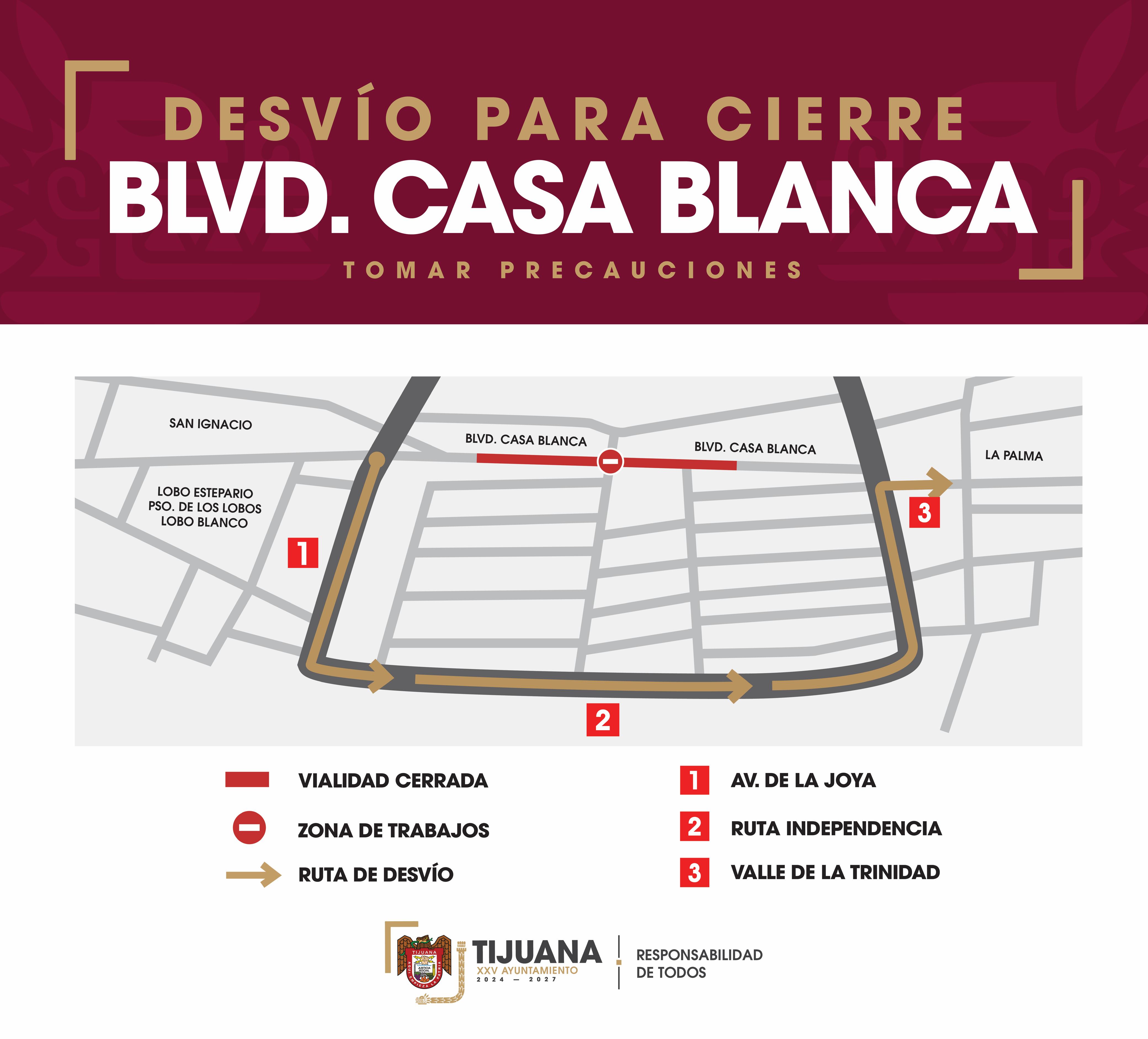 Cierran tramo del bulevar Casa Blanca por reparación de socavón en Tijuana