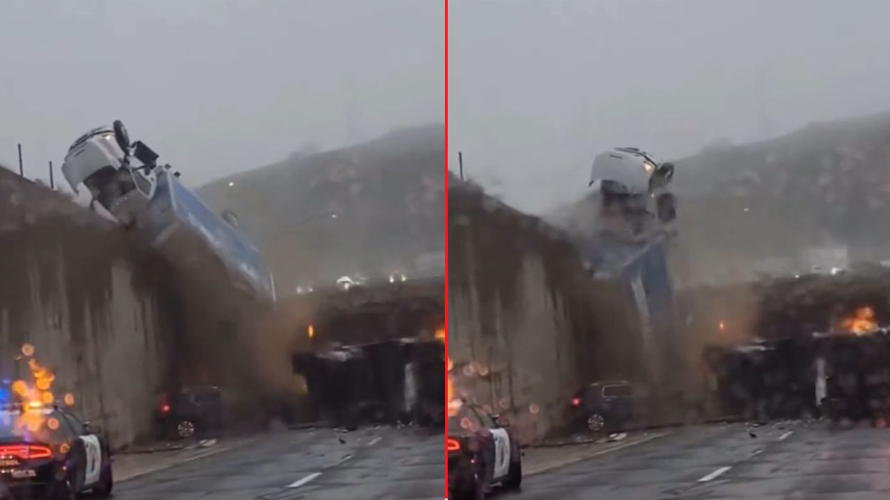 [VÍDEO] Camión cae desde un puente sobre otros vehículos: California