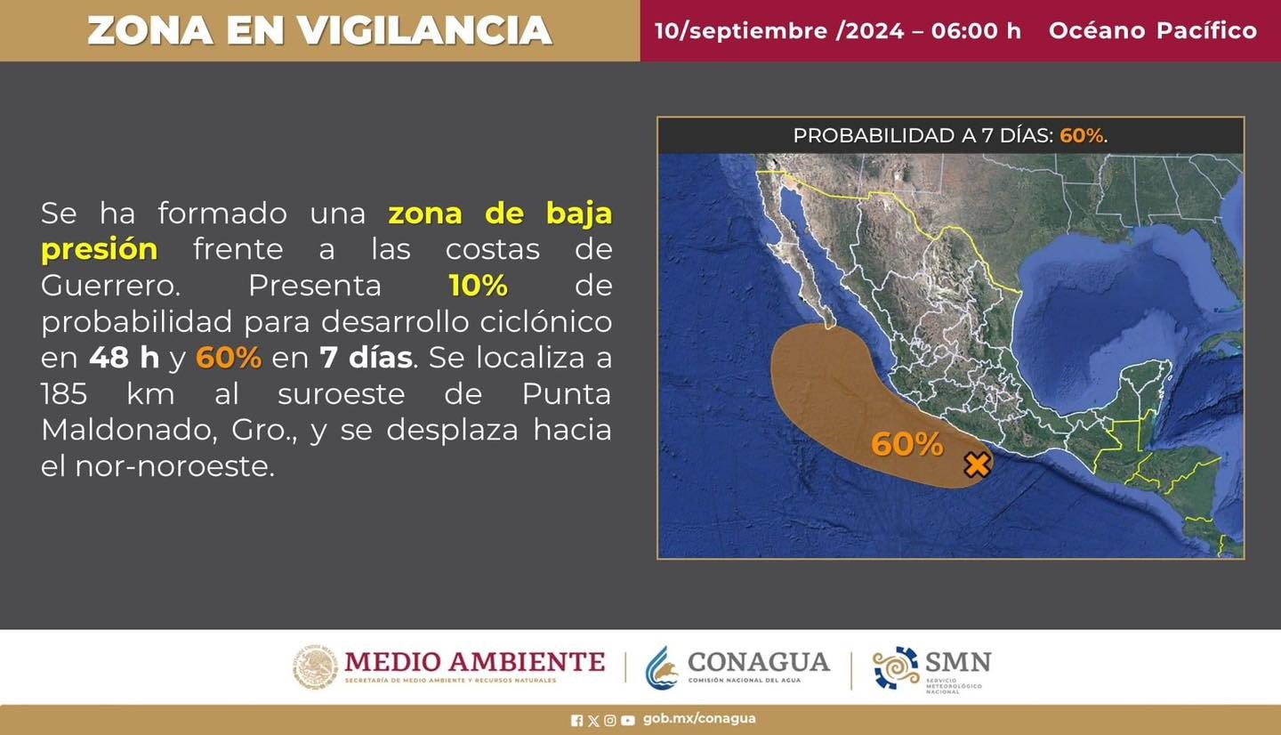 Amenaza formación de zona de baja presión en el Océano Pacífico