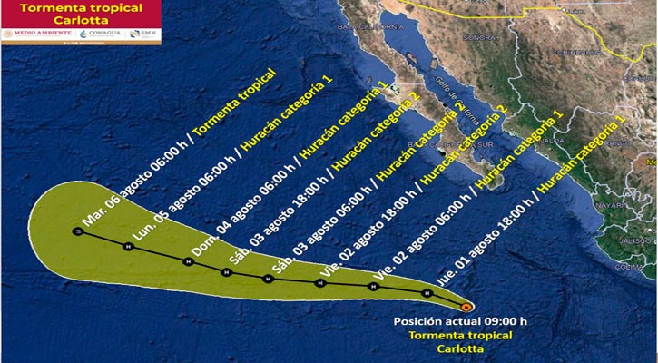 Se dirige tormenta tropical “Carlotta” a Los Cabos