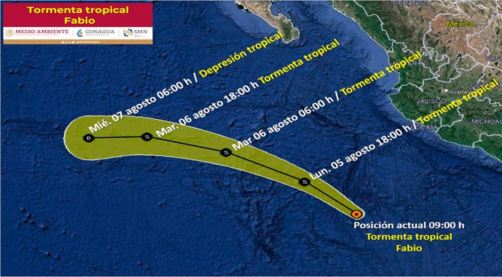 Se forma tormenta tropical Fabio al sur-suroeste de costas mexicanas