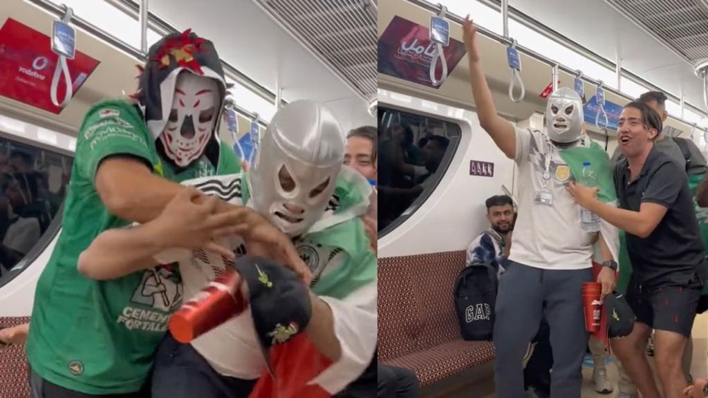 [VIDEO] Mexicanos hacen demostración de lucha libre en Metro de Qatar