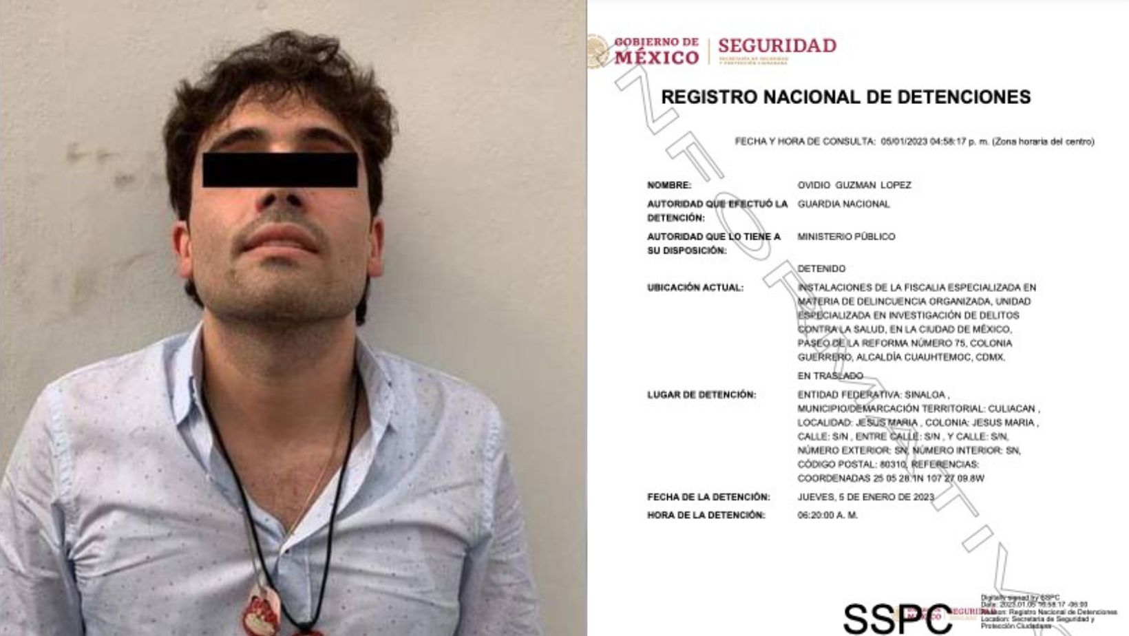 Muestran ficha de detención de Ovidio Guzmán