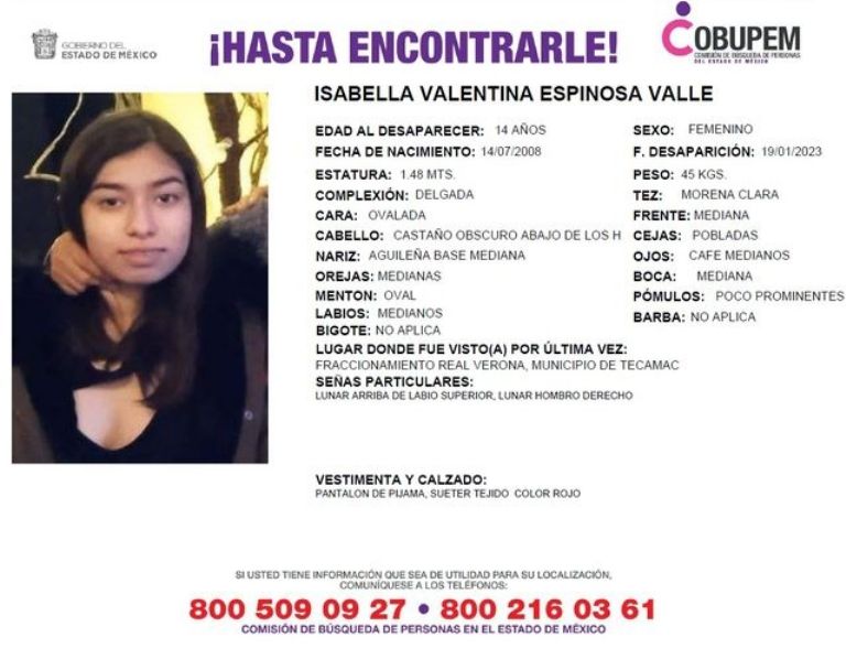 Isabella, de 14 años, y Daniela, de 10, están desaparecidas desde la madrugada del 19 de enero, cuando fueron visitadas en su casa de Tecámac.