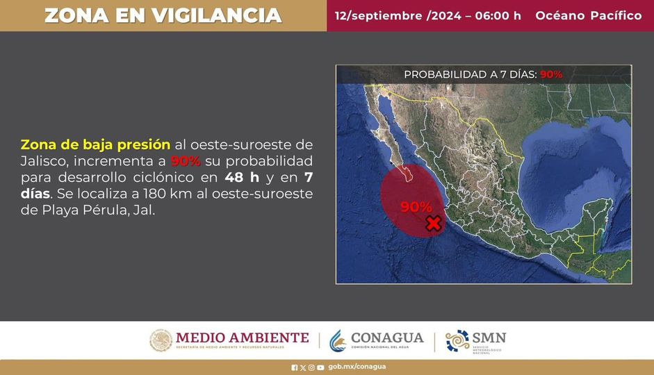 Podría desarrollarse un ciclón tropical en zona de abaja presión en el Océano Pacífico