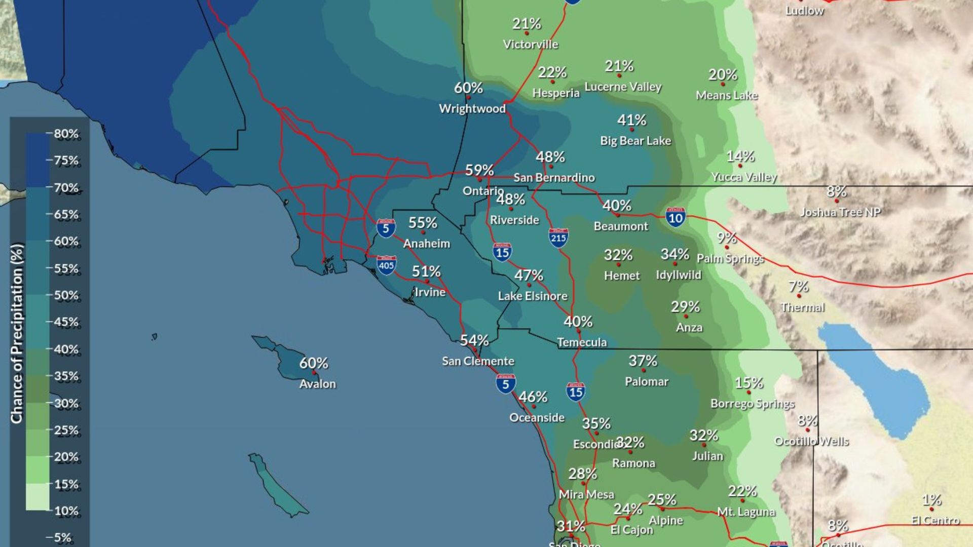 Posibilidad de lluvia este martes en San Diego, California