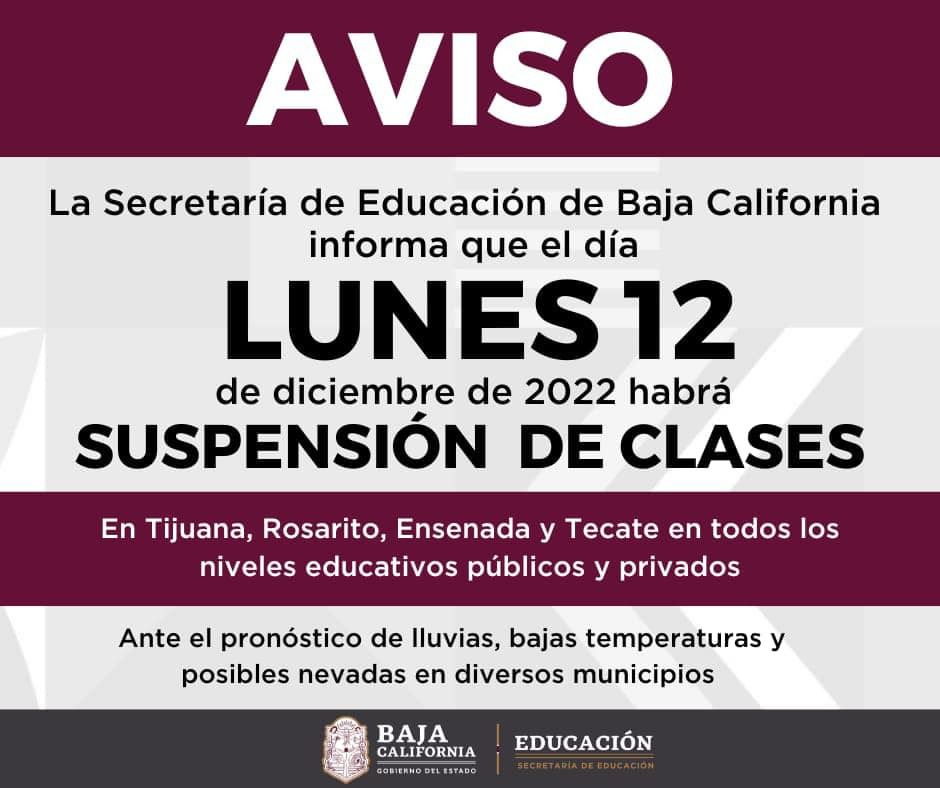 Suspenden clases en escuelas de 4 municipios de BC por lluvias