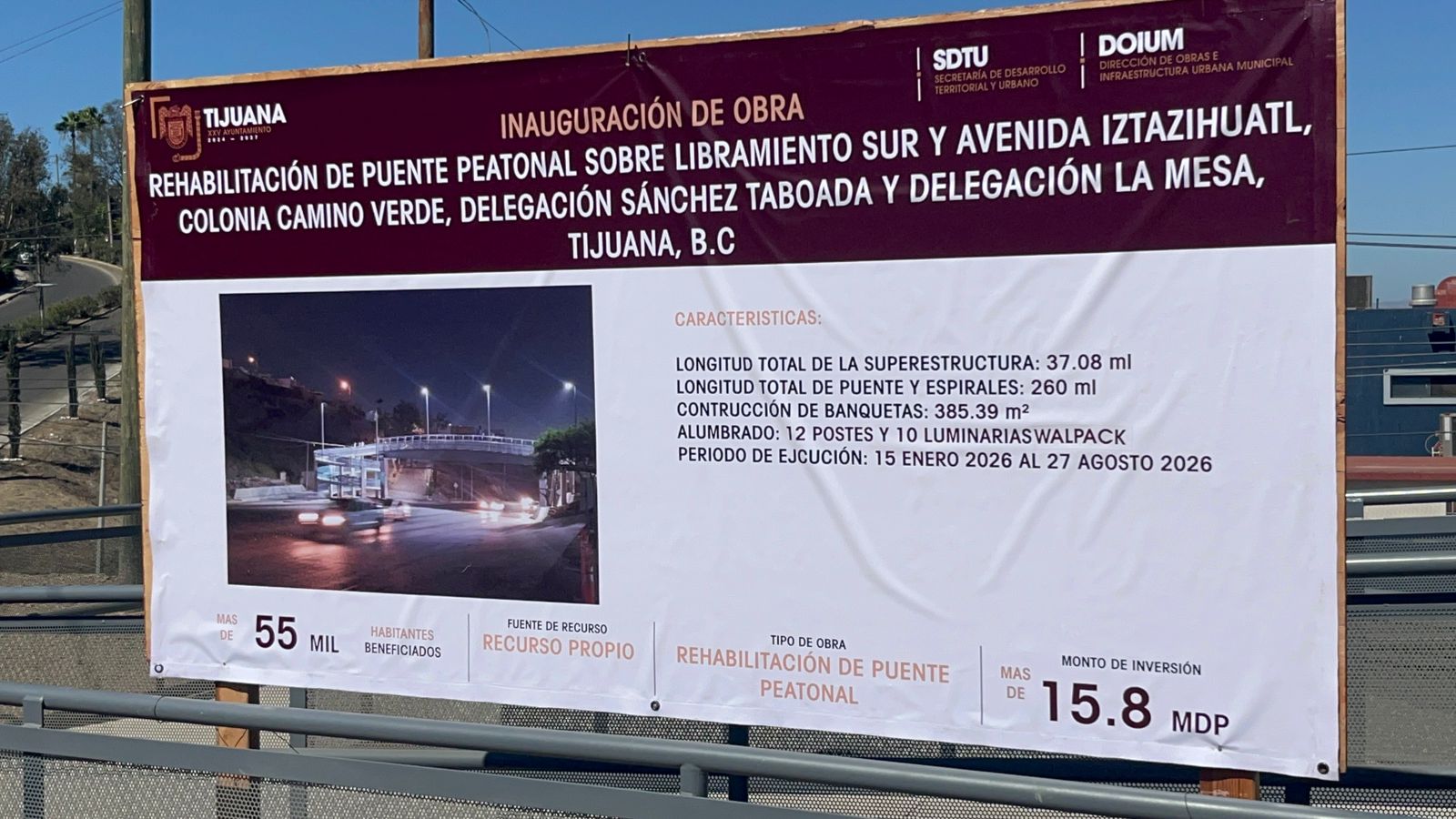 TIJUANA: Rehabilitan puente peatonal del Libramiento Sur con inversión de 15.8 MDP