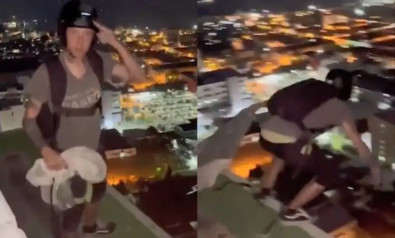 [VIDEO SENSIBLE] Muere al saltar de un edificio y fallar su paracaídas