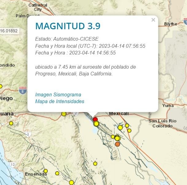 Protección Civil reporta sismo de magnitud de 3.9 en Mexicali