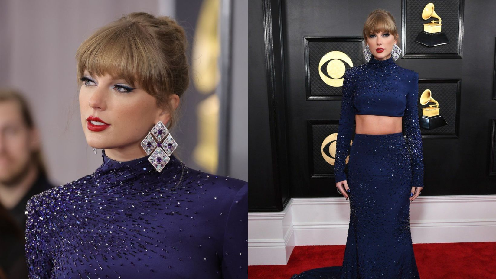 Taylor Swift deslumbra con su atuendo en la alfombra roja de los Grammys 2023