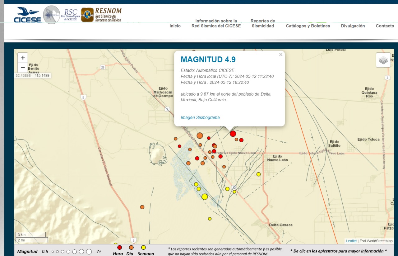 Se registra sismo de magnitud 4.9: Mexicali