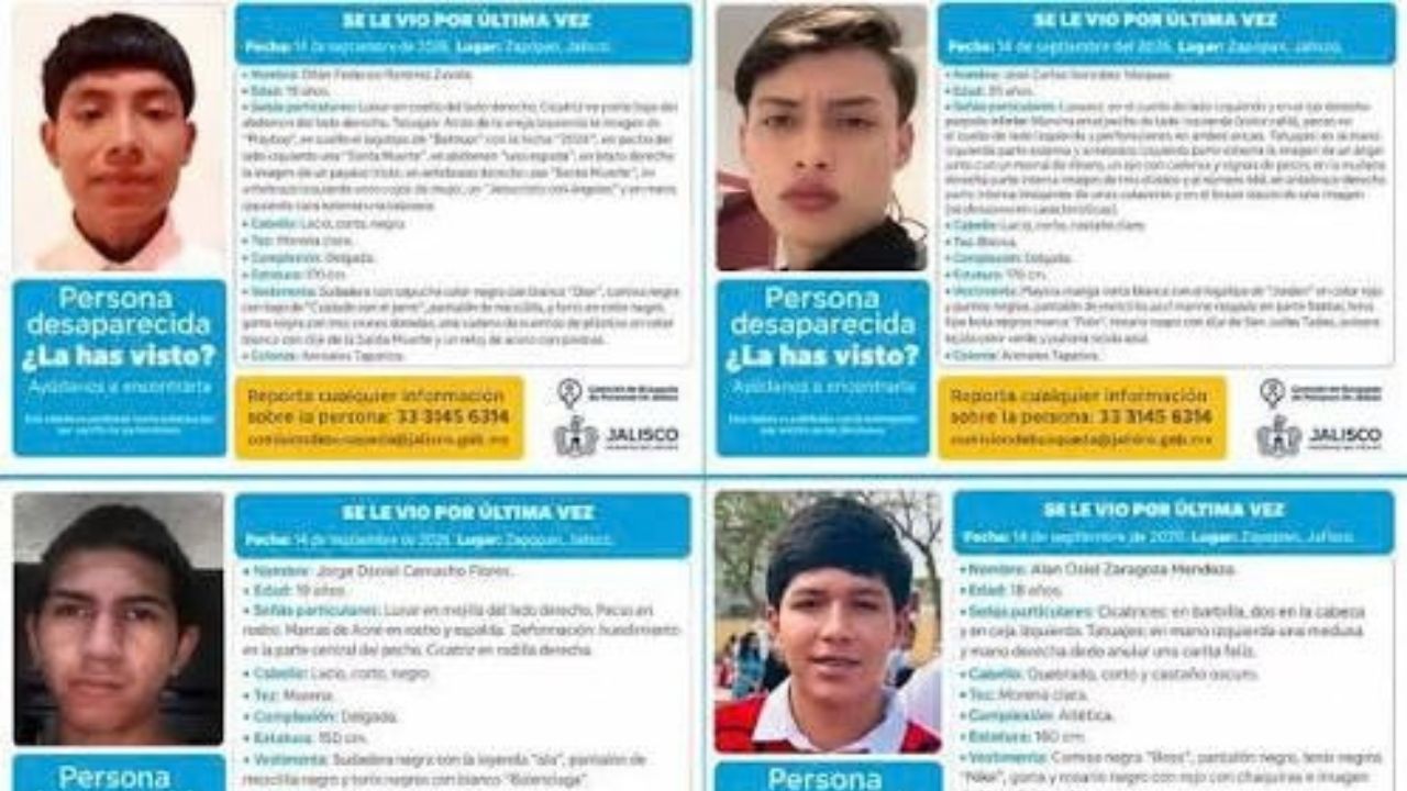 Desaparecen cuatro jóvenes en Zapopan; familias piden ayuda para localizarlos