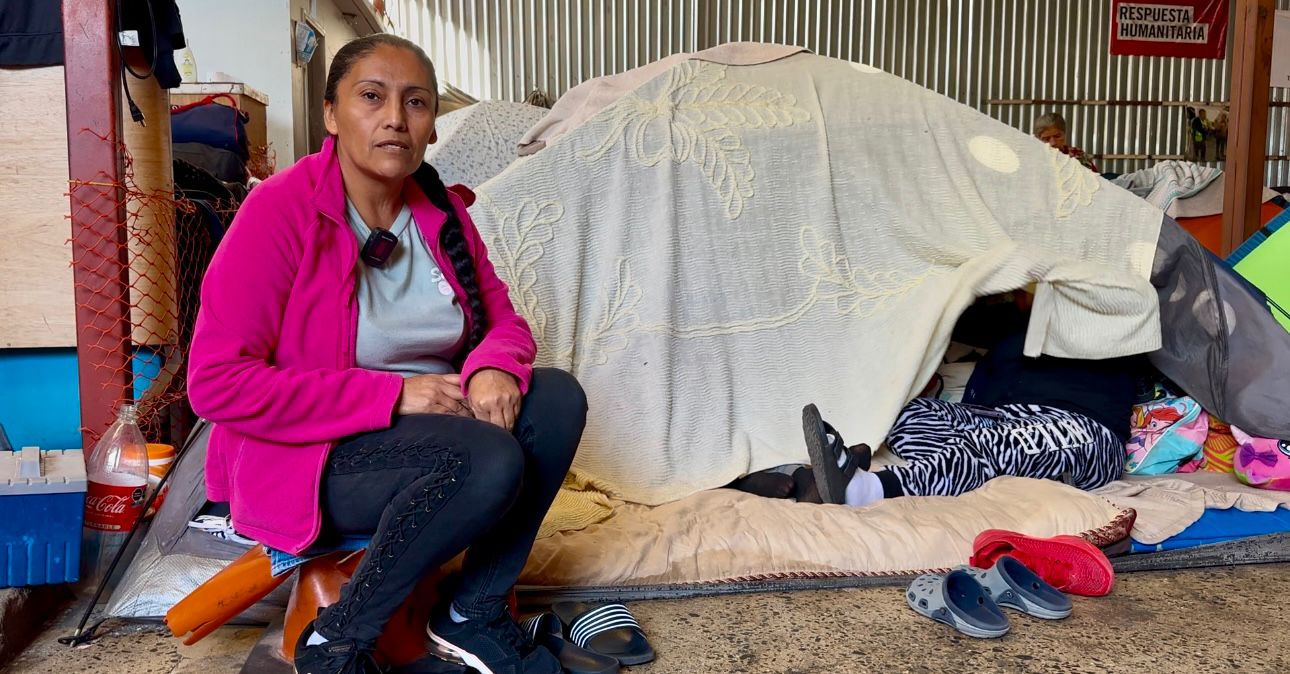 María Guadalupe Hernández Guevara has made a 2 m² tent her home, where eight people sleep. Despite the hardships in Tijuana, she says her family feels safe.