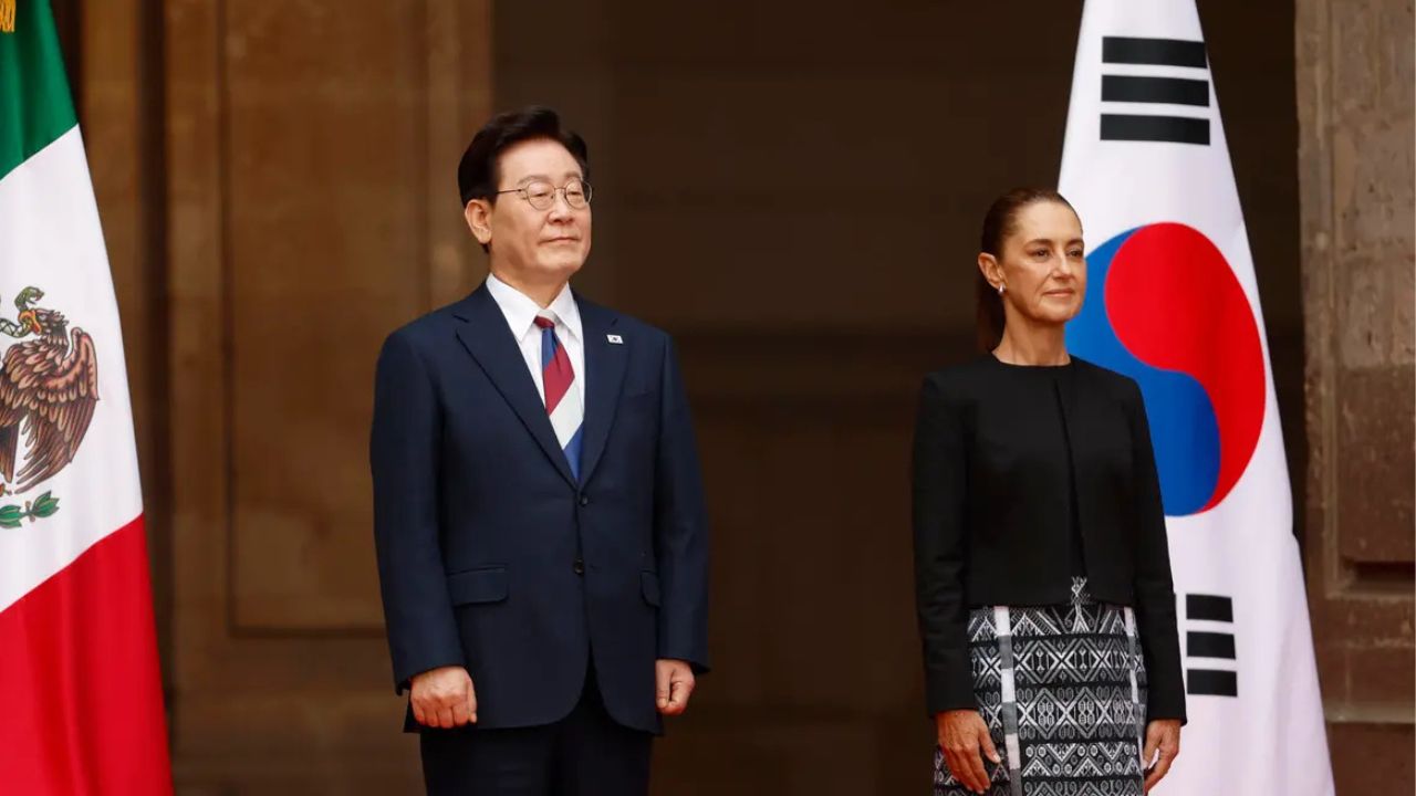 Sheinbaum recibe a Lee Jae-myung en Palacio Nacional durante visita de Estado