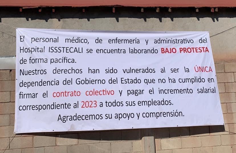 Protesta en ISSSTECALI Mexicali por aumento salarial pendiente