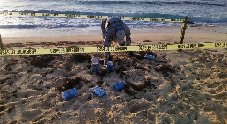 Encuentran 20 paquetes de cocaína entre sargazo en playas de Cozumel