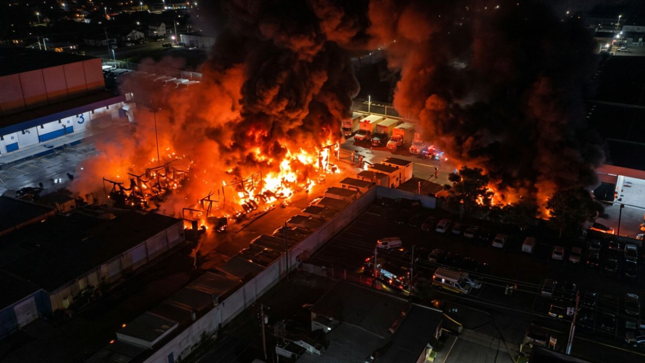 Fiscalía de Tamaulipas investiga incendio que consumió 57 camiones de PepsiCo