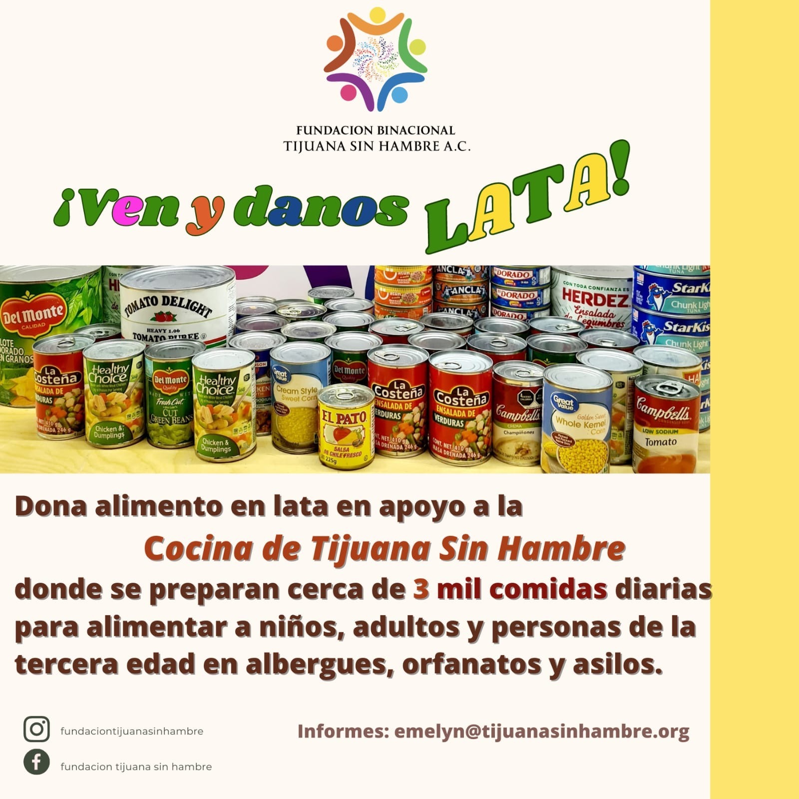 Invitan a donar alimentos enlatados por una Tijuana Sin Hambre