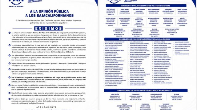 PAN solicita juicio político y separación del cargo de Marina del Pilar