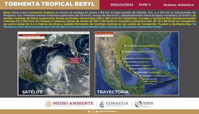 Se debilita Beryl a tormenta tropical: SMN