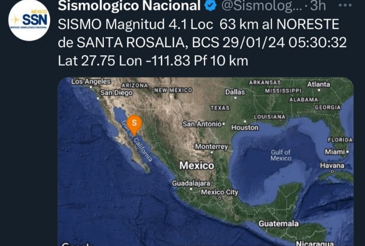 Registran sismos de 4.1 y 4.2 en BCS