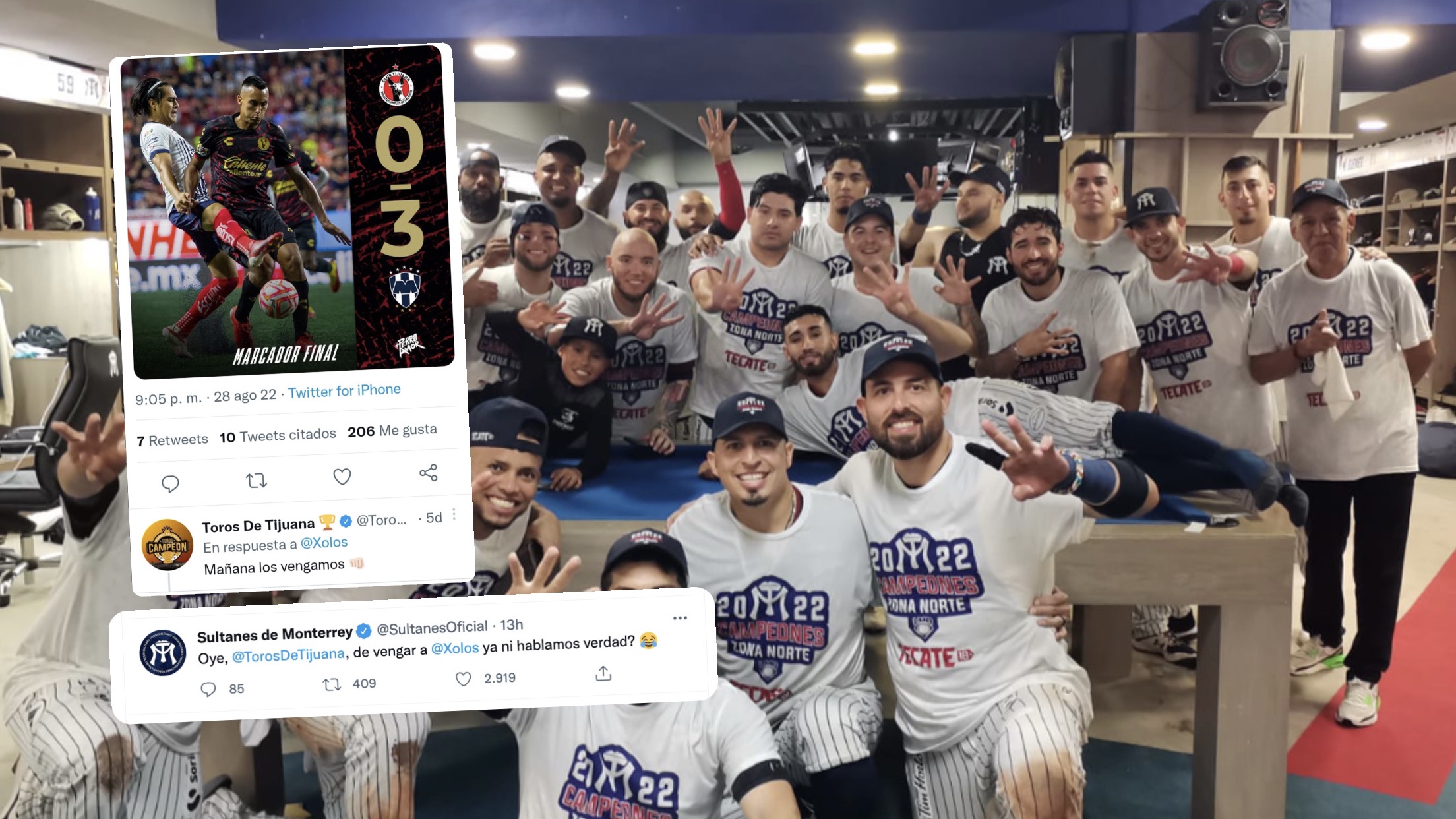 Los Toros "twittearon como jugaron" y Sultanes no desaprovechó. (Foto: Twitter: @SultanesOficial @TorosDeTijuana @Xolos)